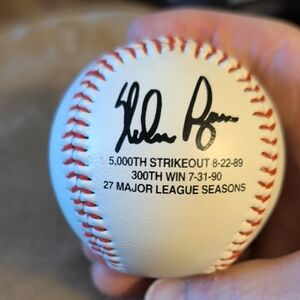 Autographed Nolan Ryan Baseball with Milestone Stats